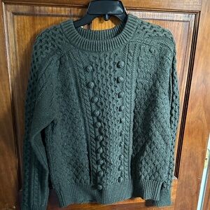 J. Crew Women's Dark Green Cable Knit Crewneck Sweater